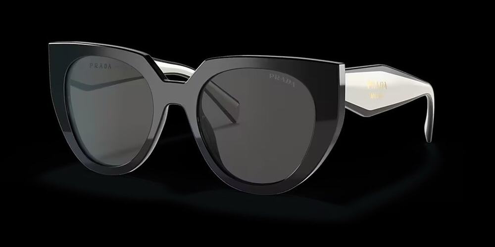 Prada SPR14W 09Q-5S0 Sunglasses Black Ivory Talc Grey Cat Eye 52mm Authentic